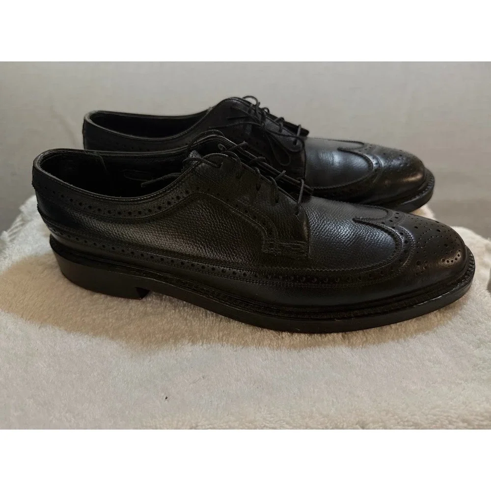 Vintage Florsheim Imperial Long Wingtip Black Leather Oxford Dress Shoes Men 10A